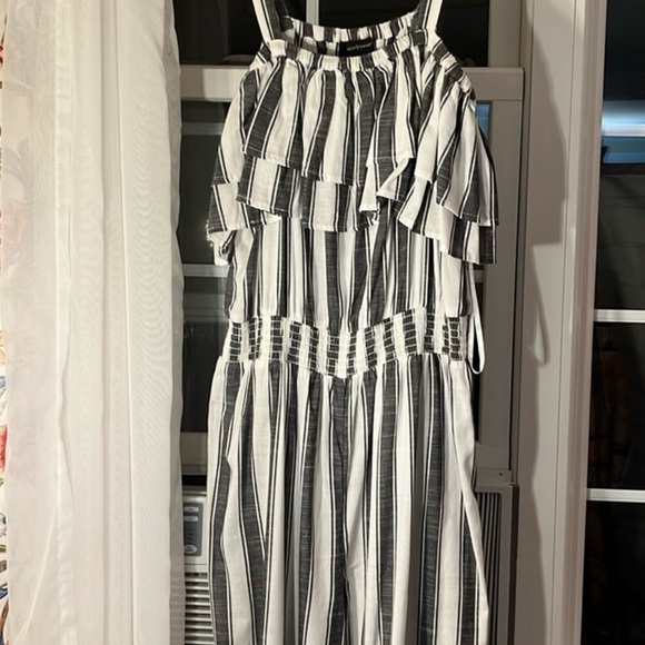 NWT Ashley Stewart Black White Striped Jumpsuit 10/12 $64.50 Cruise Linen Travel - Picture 4 of 7